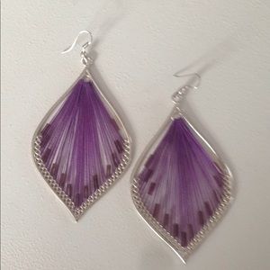 Earrings Framed with Purple Threads and Beads